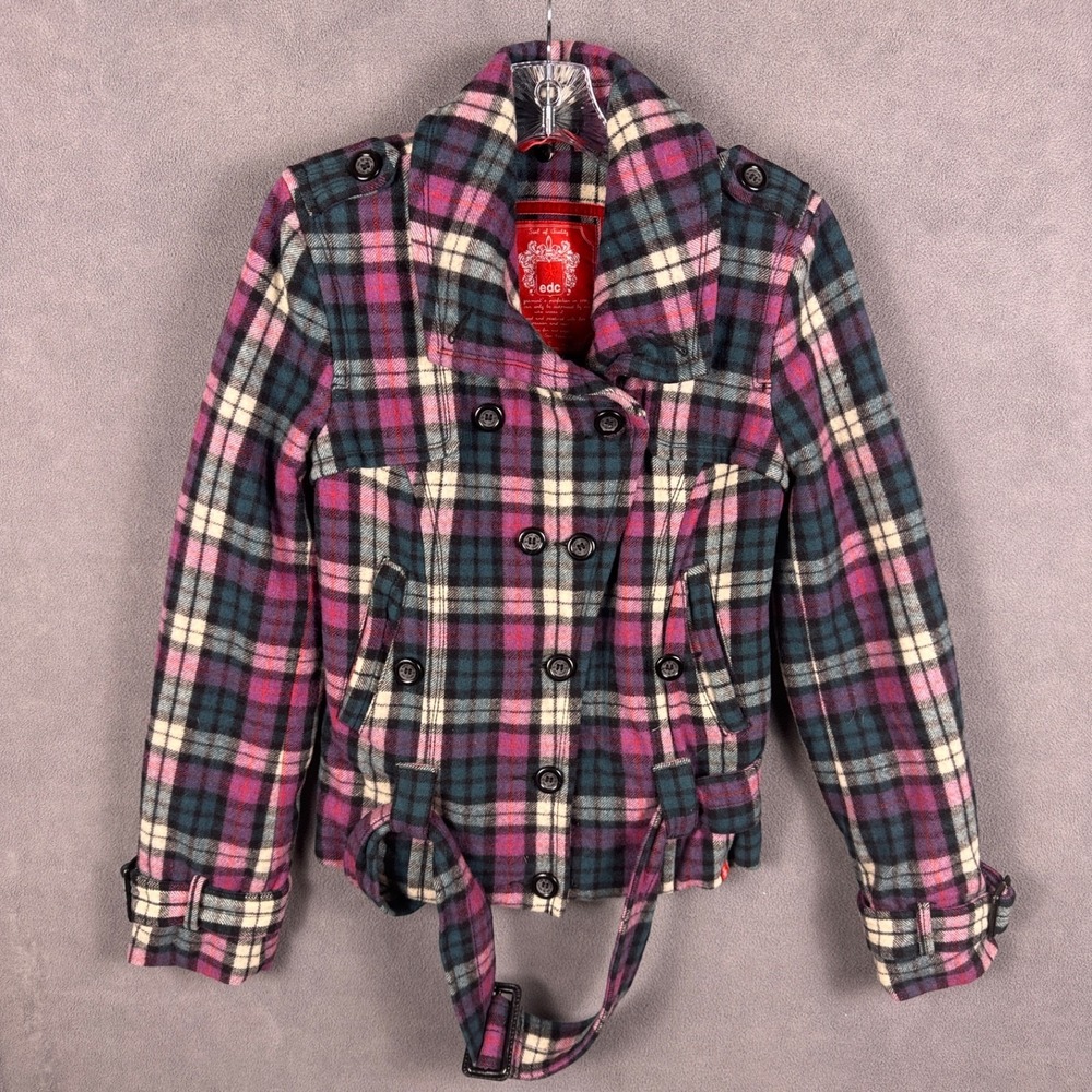 Vintage EDC by ESPRIT‎ Womens S Jacket Plaid Flannel Heavy Wool Blend Multicolor